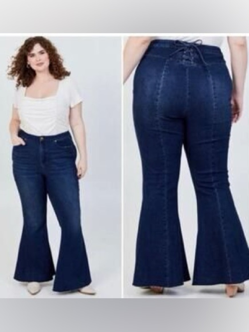 ARULA Blue High-Rise Flare Jeans with Dramatic Bell Leg